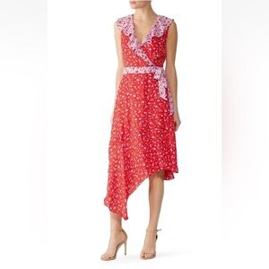Parker Jennifer Combo faux-wrap dress in a red and lilac floral print size 0